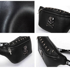 Mihaivin Rock Skull Unisex Belt Bag Rivet Chest Bag Waist Bag
