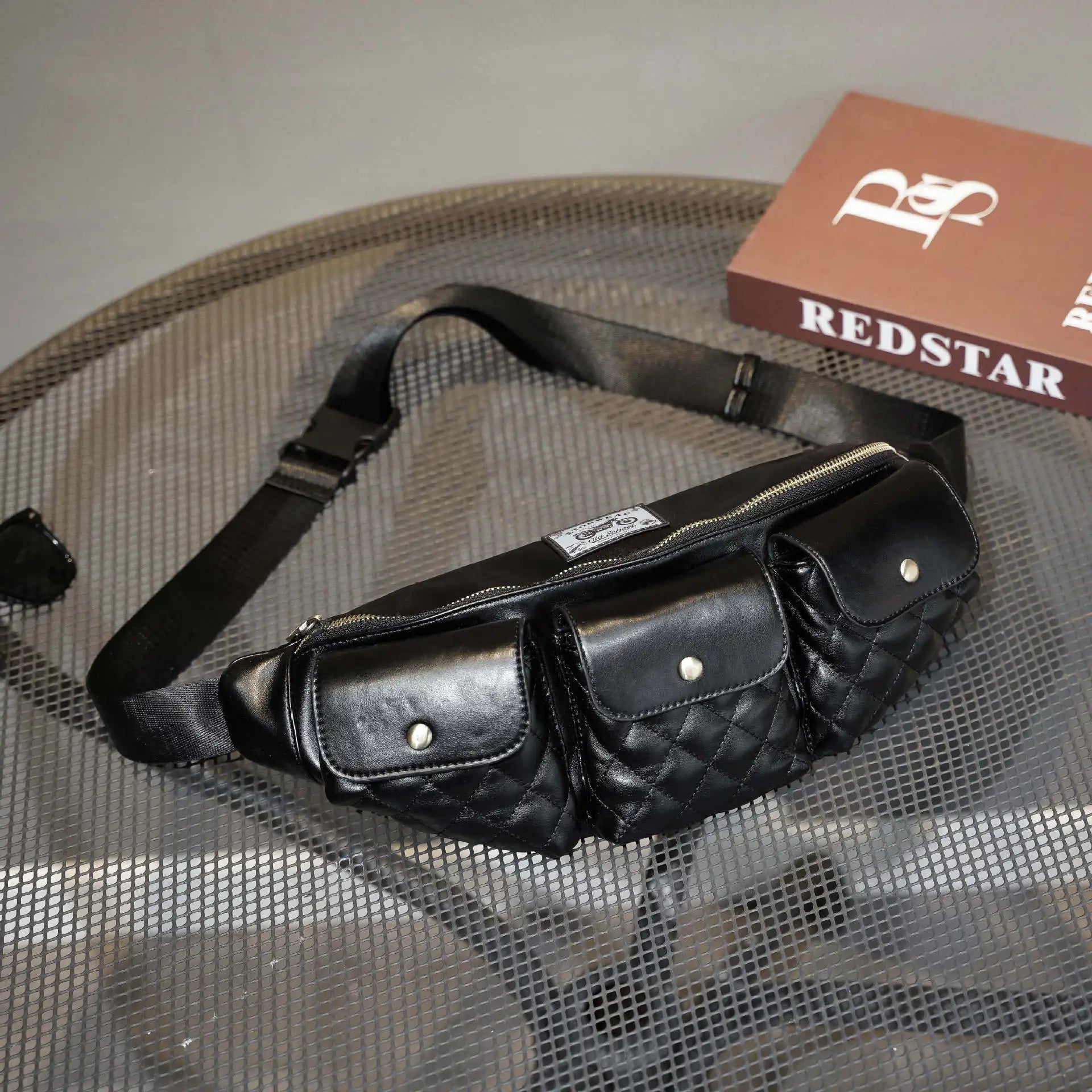 Leather Chest Bag Plaid Belt Fanny Pack