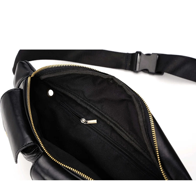 Leather Chest Bag Plaid Belt Fanny Pack
