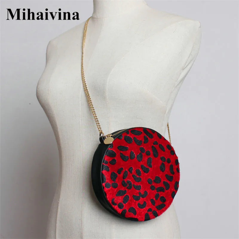 Vintage Leopard Waist Pack Round Waist Bag Chian Shoulder Bags