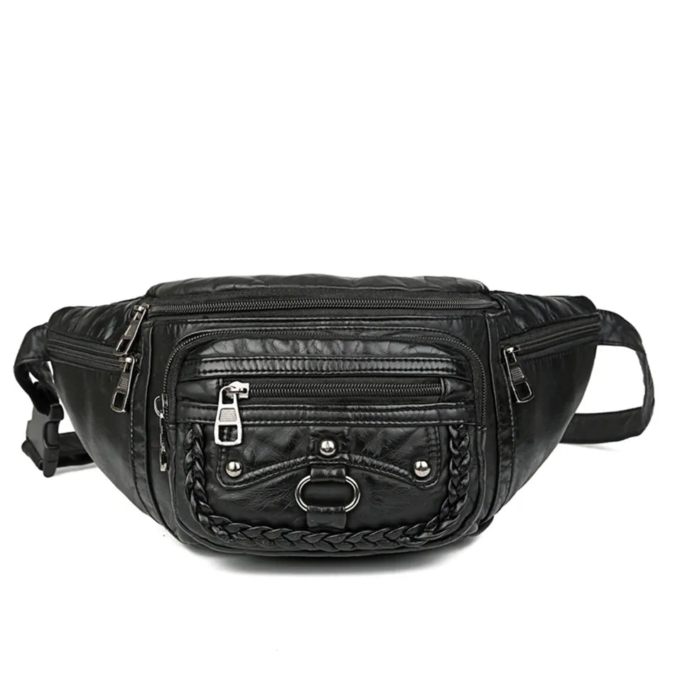 Women Chest Pack Fannybag PU Leather Shoulder Bags Rivet Crossbody Belt Bag