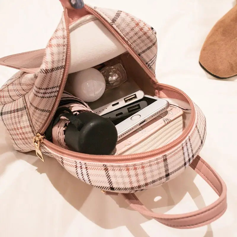 Plaid Mini Backpack Crossbody for Youth