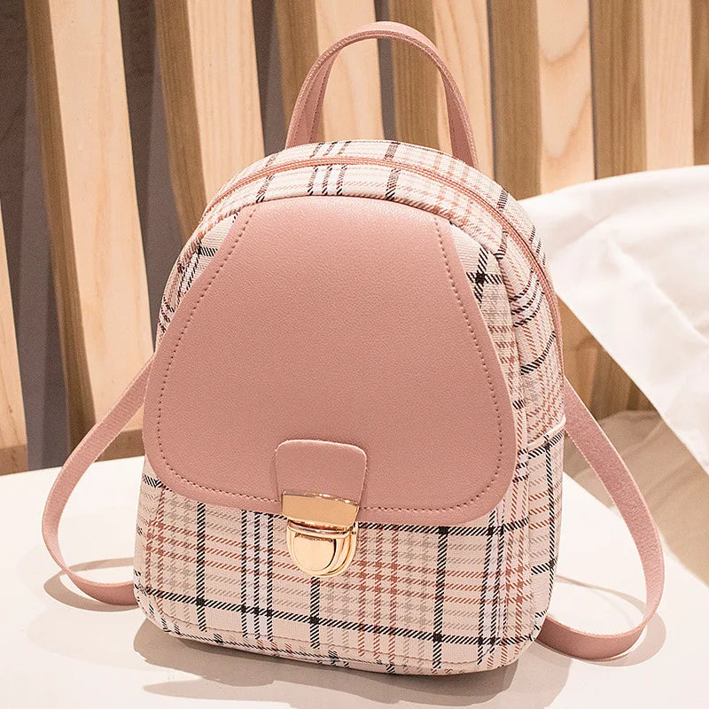 Plaid Mini Backpack Crossbody Bag for Teenage Girls