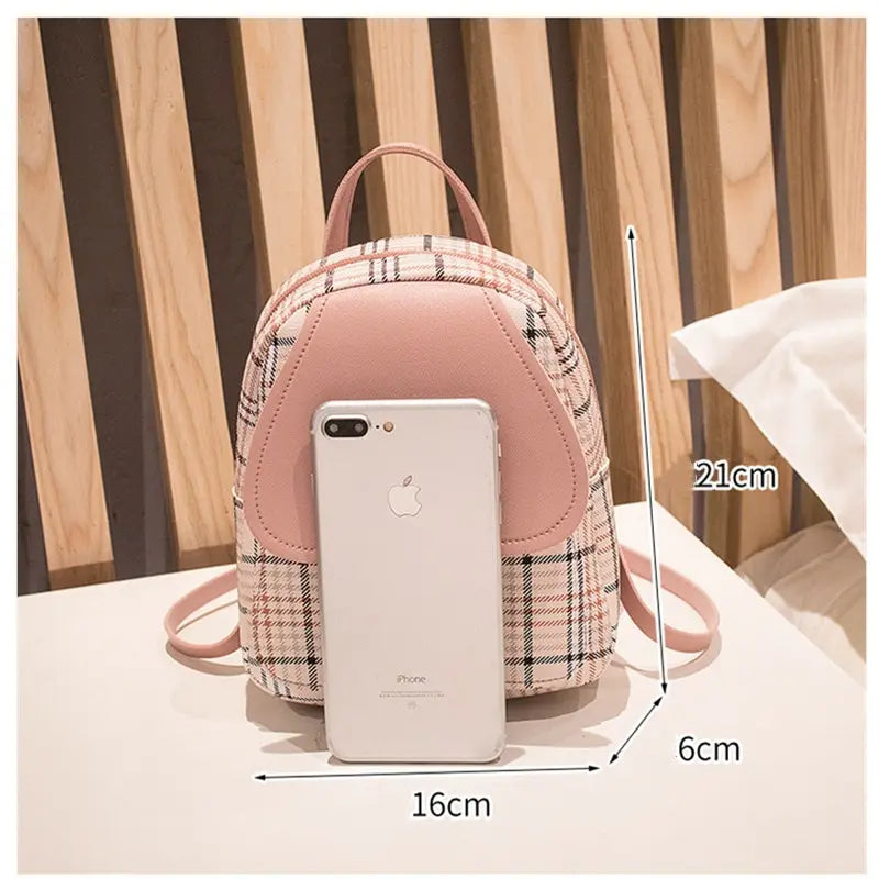 Plaid Mini Backpack Crossbody for Youth