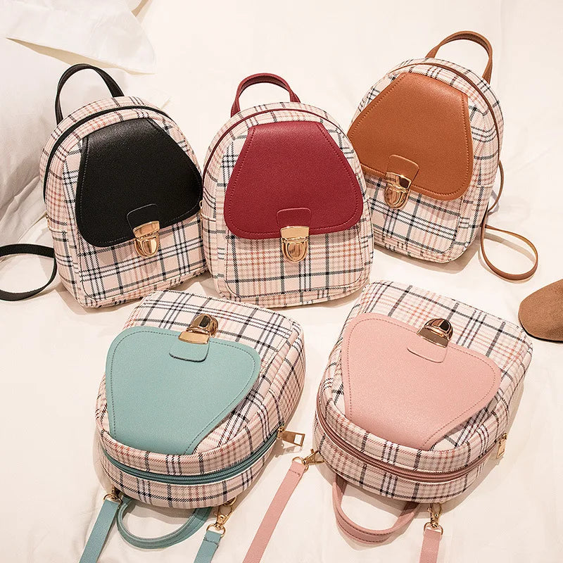 Plaid Crossbody Bag for Teenage Girl Mini Backpack Shoulder Phone Purse