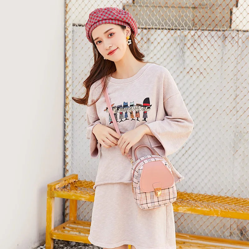 Plaid Mini Backpack Crossbody Bag for Teenage Girls