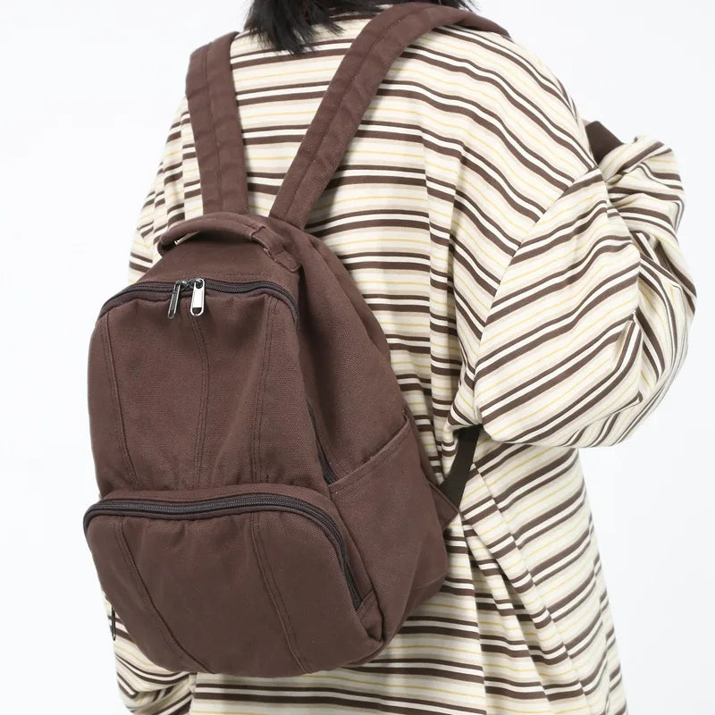 Canvas Mini Backpack Vintage Lady School College Travel Bag