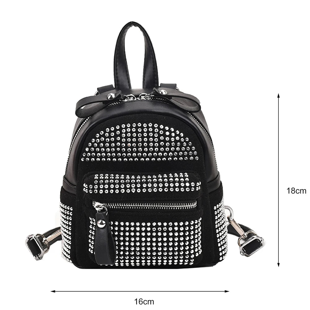 Crystal Rhinestone Mini Backpack for Women, Casual Travel Bagpack Handbag