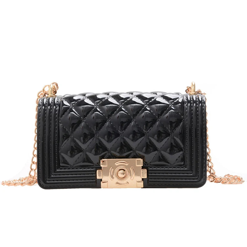 Mini Bags Summer Shoulder Kid Purse Long Chains Glossy PVC Jelly Bag