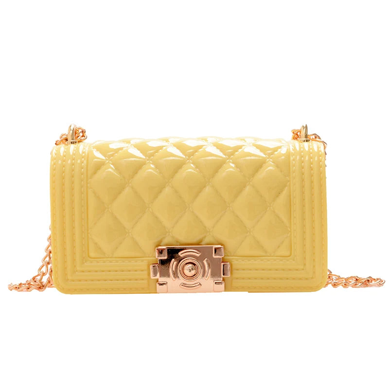 Mini Bags Summer Shoulder Kid Purse Long Chains Glossy PVC Jelly Bag