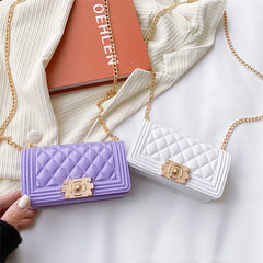 Mini Bags Summer Shoulder Kid Purse Long Chains Glossy PVC Jelly Bag