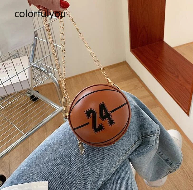 Mini Basketball Shape Crossbody Bag for Women PU Leather Shoulder Bag