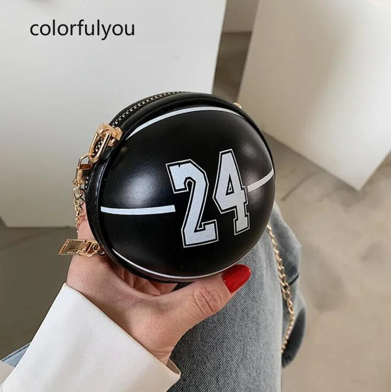 Mini Basketball Shape Crossbody Bag for Women PU Leather Shoulder Bag