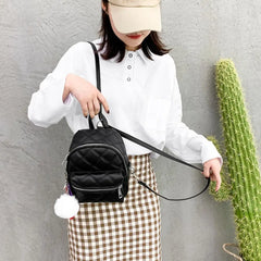 Stone Leather Mini Backpack for Women - Casual Daypack with Hairball