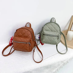Stone Leather Mini Backpack for Women - Casual Daypack with Hairball