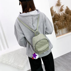 Stone Leather Mini Backpack for Women - Casual Daypack with Hairball