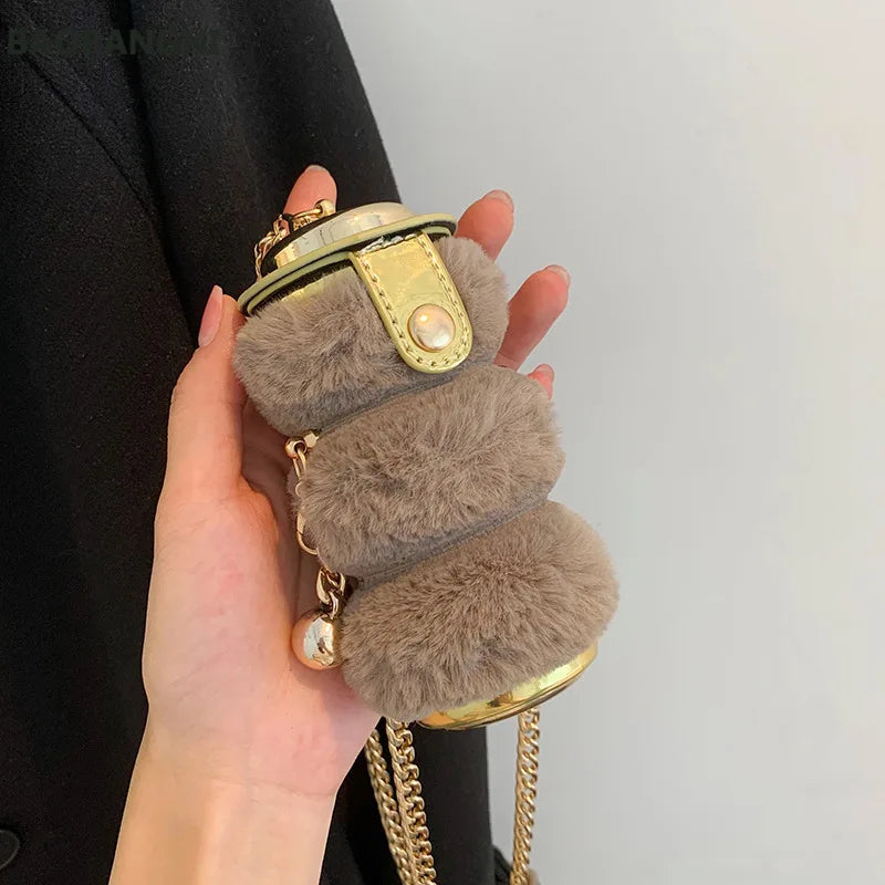 Mini Bottle Shape Women Thick Chain Strap Shoulder Bags Lipstick Pocket