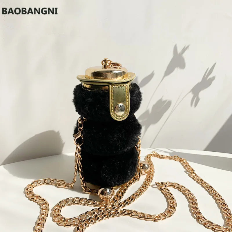 Mini Bottle Shape Women Thick Chain Strap Shoulder Bags Lipstick Pocket