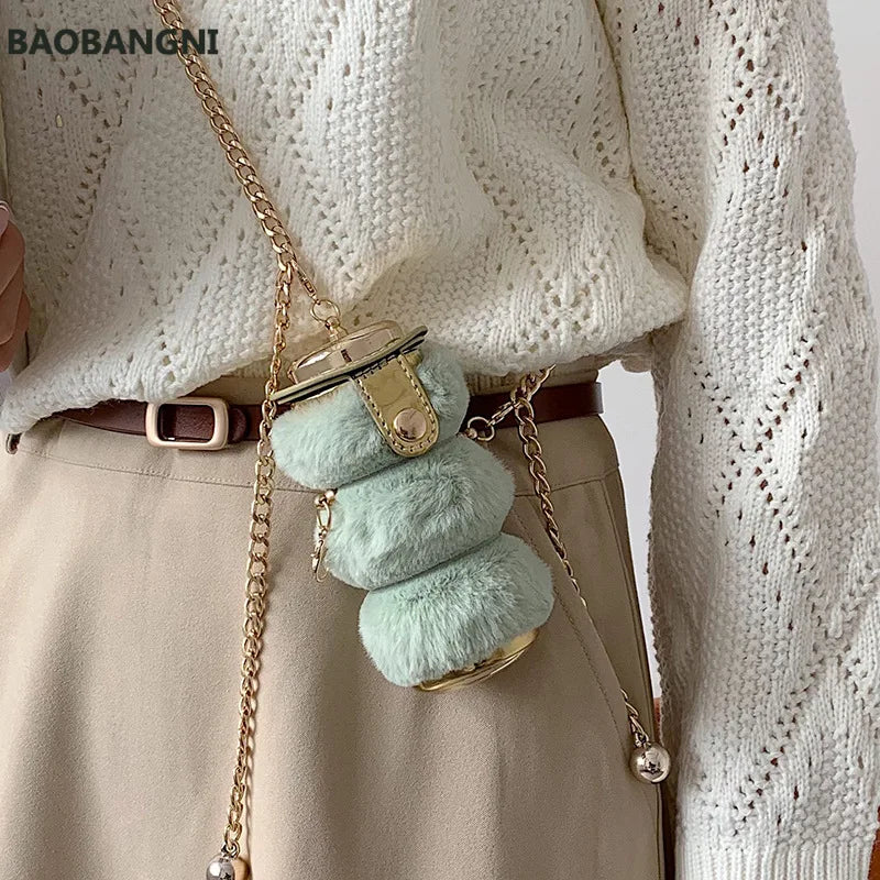 Mini Bottle Shape Women Thick Chain Strap Shoulder Bags Lipstick Pocket