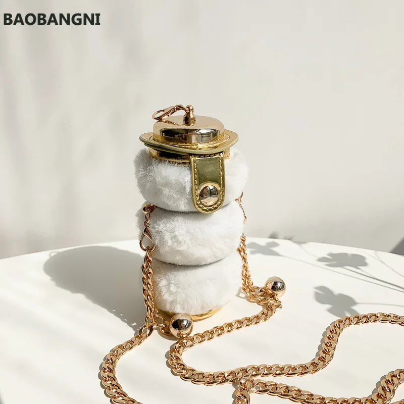 Mini Bottle Shape Women Thick Chain Strap Shoulder Bags Lipstick Pocket