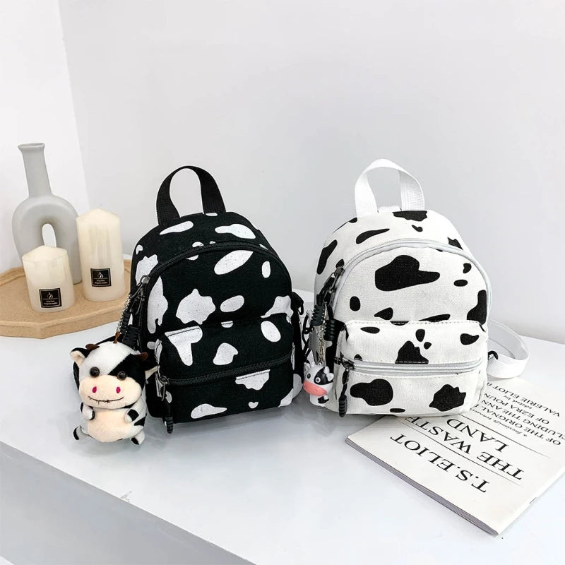 Mini Canvas Cow Print Backpack for Women Girls