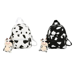 Mini Canvas Daypack with Cow Print Backpack for Women Lady Girls