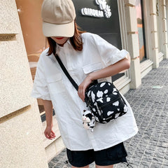 Mini Canvas Daypack with Cow Print Backpack for Women Lady Girls