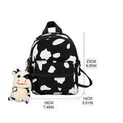 Mini Canvas Daypack with Cow Print Backpack for Women Lady Girls