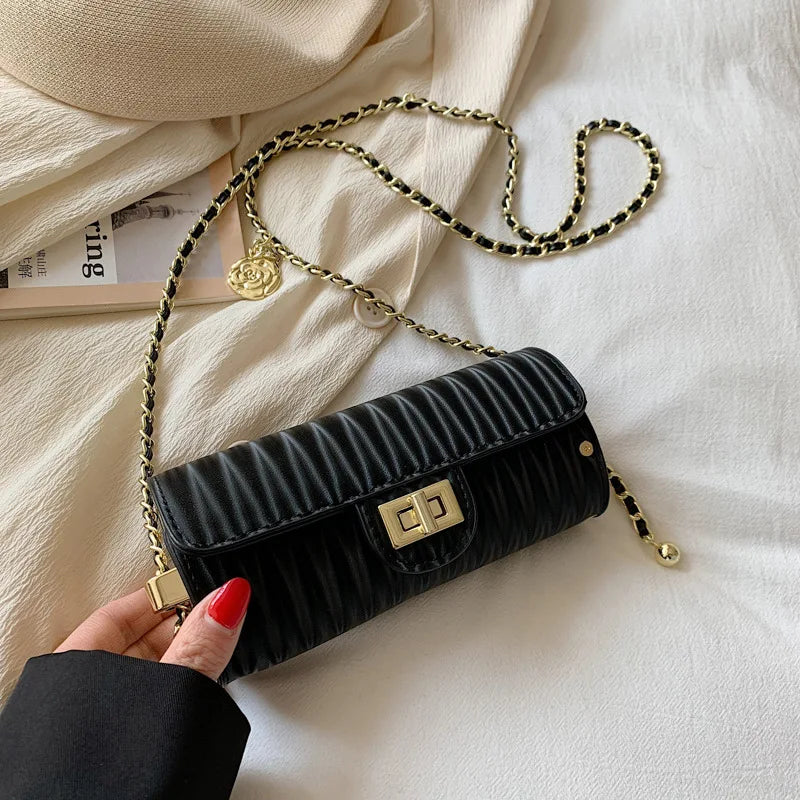 Mini Chain Leather Barrel Handbag Woman Shoulder Crossbody Bag