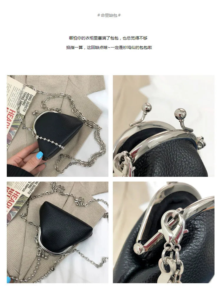 Mini Chains Clip Bag Women Shoulder Bag Small Kisslock Crossbody Bags