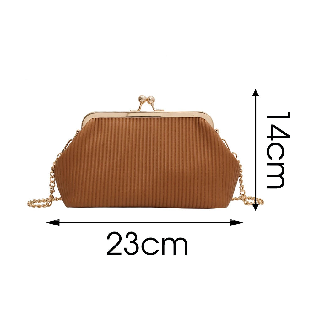 Mini Clamp Leather Crossbody Chain Shoulder Bag for Women