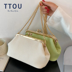 Mini Clamp Leather Crossbody Chain Shoulder Bag for Women