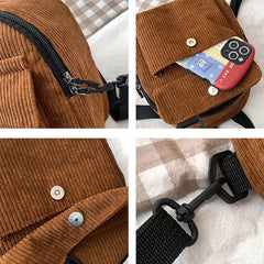 Corduroy Mini Backpack Retro Casual Bag Women School Travel Storage