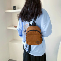 Corduroy Mini Backpack Retro Casual Bag Women School Travel Storage
