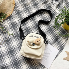 Mini Bear Canvas Handbag Women's Shoulder Bag Small Square Student Messenger Bag