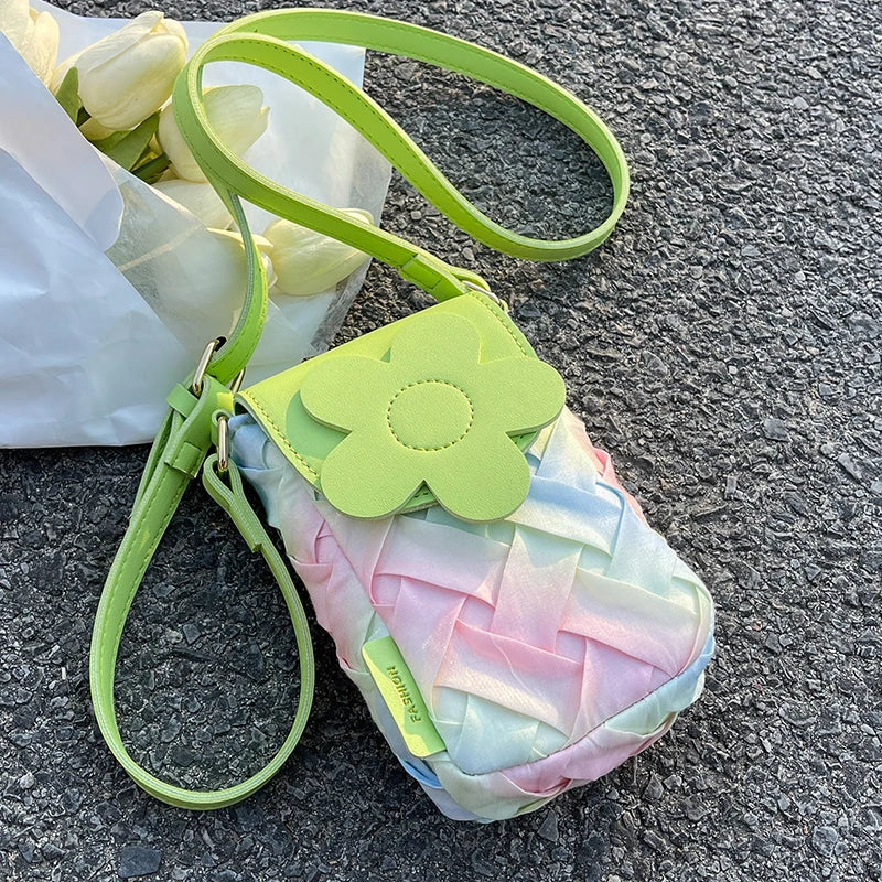 Mini Flower Fabric Phone Crossbody Sling Bag Summer Totes Women's Handbag