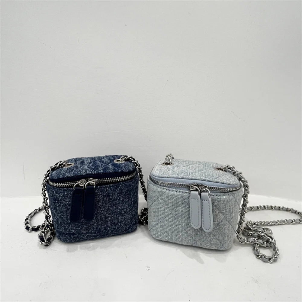 Mini Denim Crossbody Bag Chains Shoulder Bag Handbag Purse