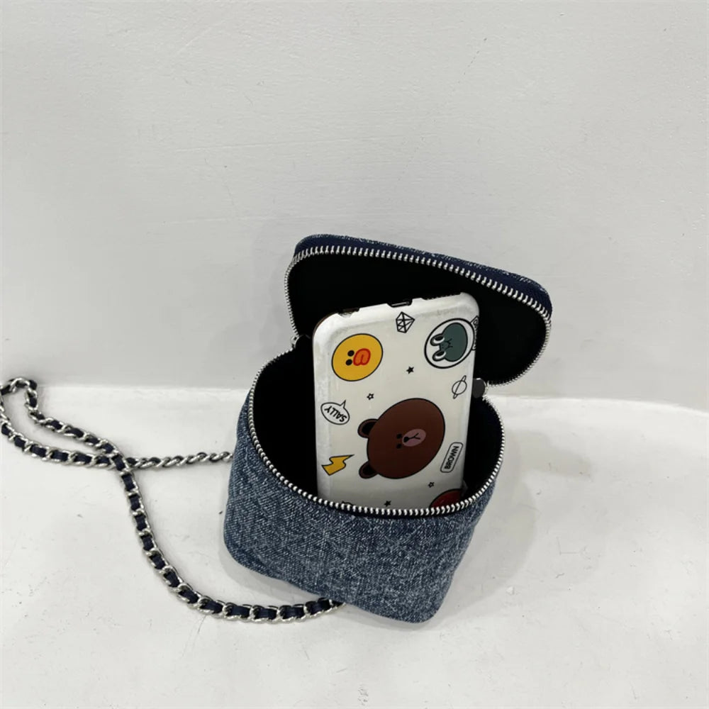 Mini Denim Crossbody Bag Chains Shoulder Bag Handbag Purse