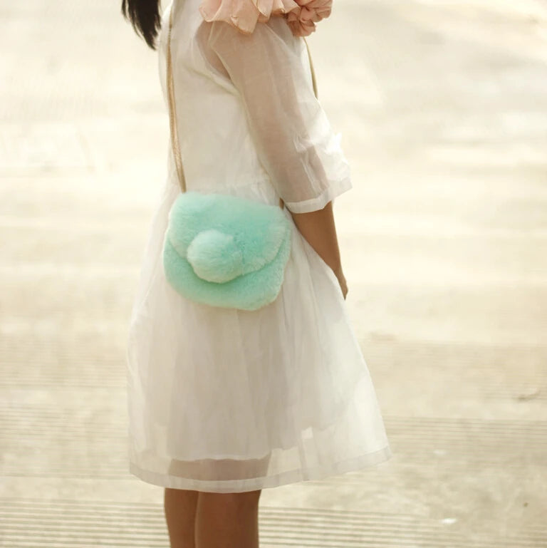 Mini Plush Kids Girls Handbag Pom Pom Shoulder Messenger