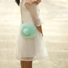 Mini Plush Kids Girls Handbag Pom Pom Shoulder Messenger