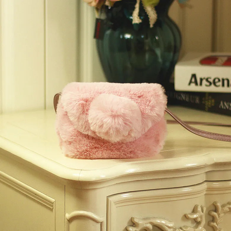Mini Plush Kids Girls Handbag Pom Pom Shoulder Messenger