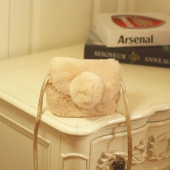Mini Plush Kids Girls Handbag Pom Pom Shoulder Messenger