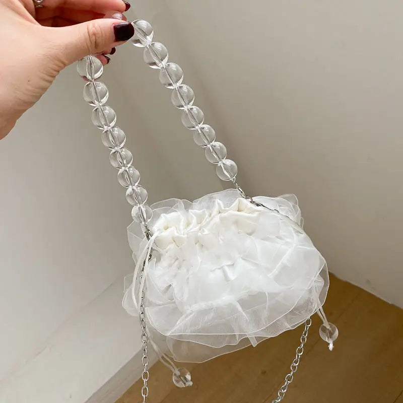 Mini Lace Flower Beads Handbag Sweet Shoulder Bags For Women Crossbody Bag