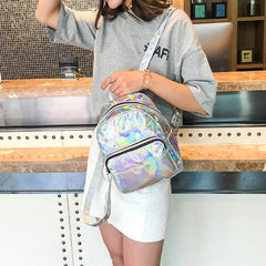 Silver Laser Backpack Women Youth Bag Teenage Girls School Bag