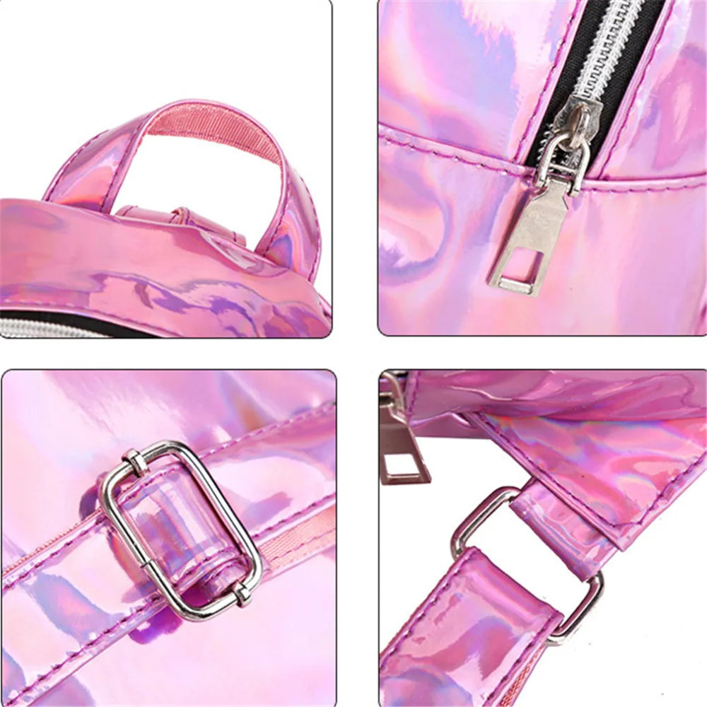 Silver Laser Backpack Women Youth Bag Teenage Girls School Bag