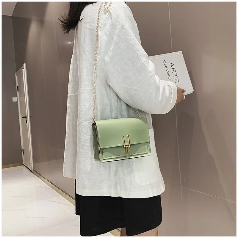 Green Leather Crossbody Bag Chain Shoulder Messenger Lady Travel Purse Handbag