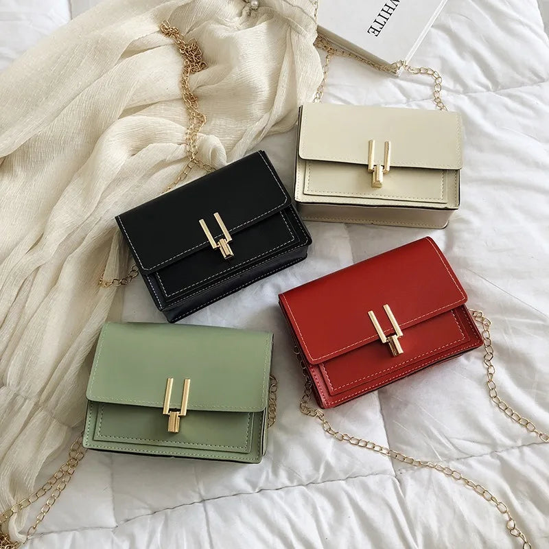 Green Leather Crossbody Bag Chain Shoulder Messenger Lady Travel Purse Handbag