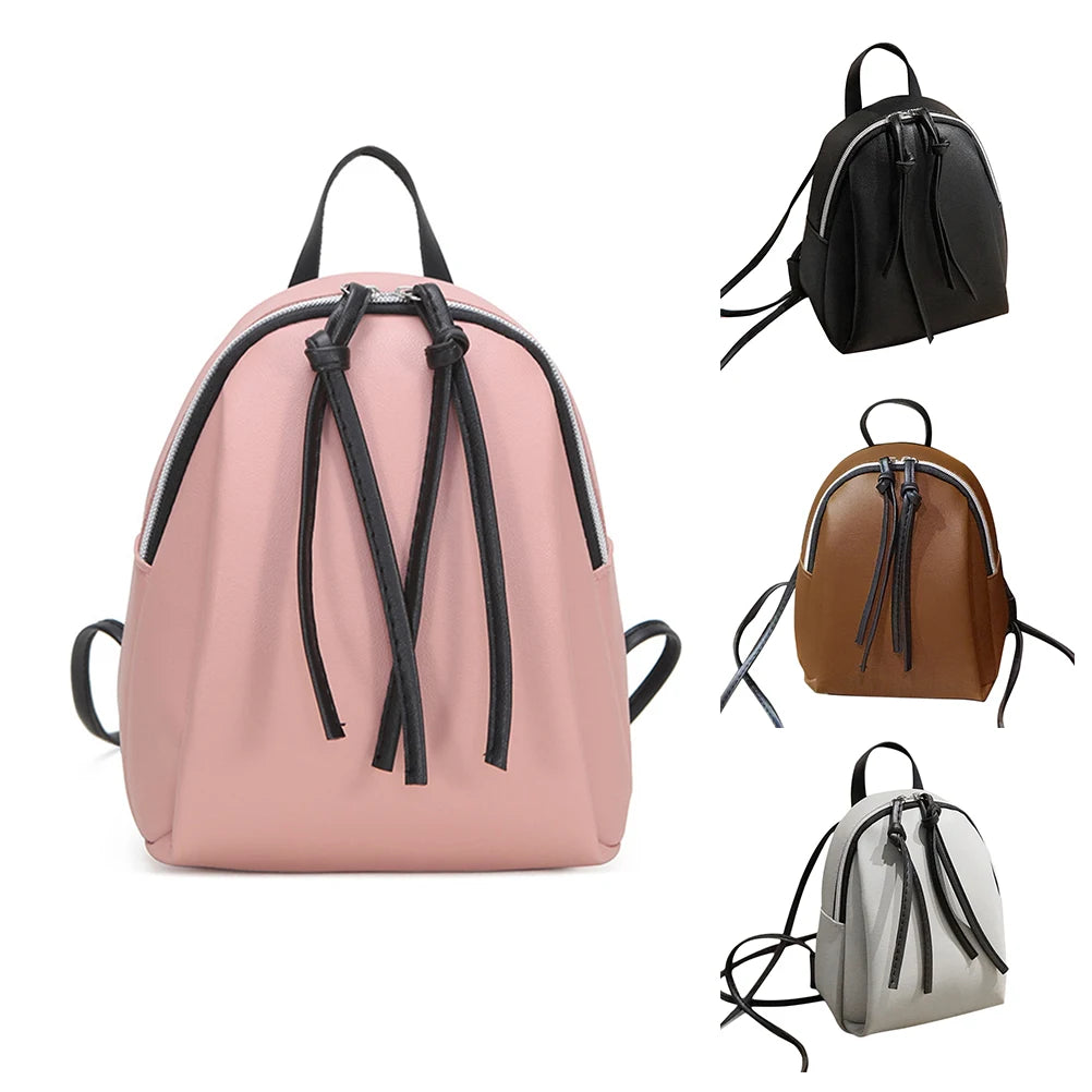 Mini PU Leather Backpack with Fringe Zipper