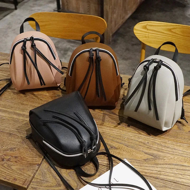 Women's Mini PU Leather Backpack with Tassel Zipper