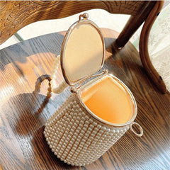 Mini Pearls Bucket Evening Bag Beading Wedding Bridal Clutch Purse